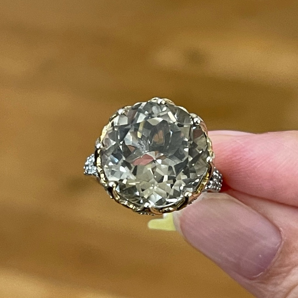 Lime citrine quartz white zircon accent solid sterling silver size 7.0 ring - Picture 7 of 9